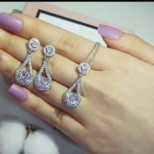 3pcs necklace earring jewelry set tera drop silver